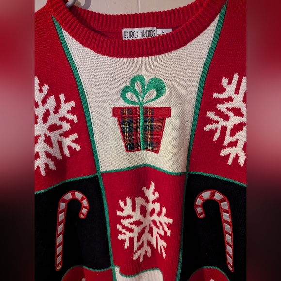 Retro Threads Christmas Holiday Cardigan Sweater Size Large Red Long Sleeve - Picture 6 of 6